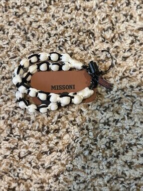 Missoni Cream and Black Knotted Bead Bracelet with Charm